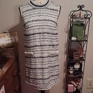 RACHEL ZOE Black & White  Sleeveless Tweed Striped Midi Dress Size 4